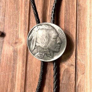 US 1937 Indian Head Coin Slide 36" Leatherette Cord Bolo Tie